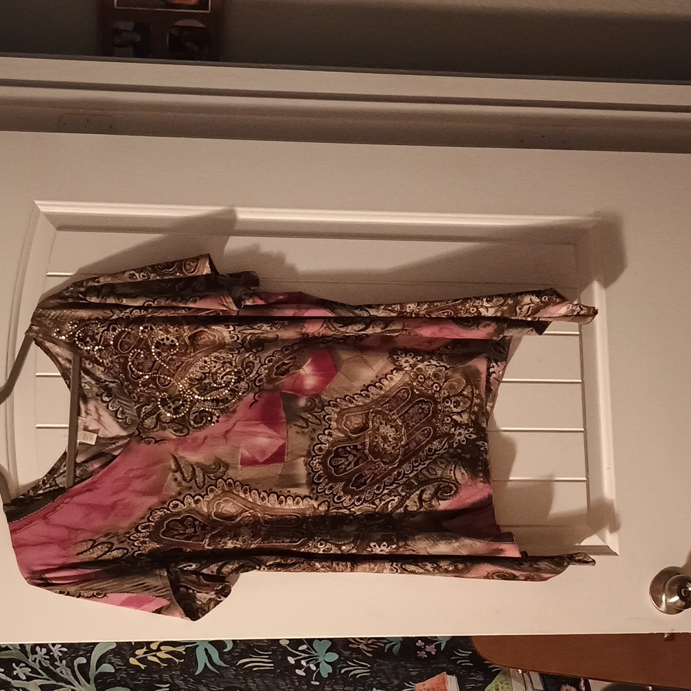 Dress Barn Asymmetrical Gray and Pink Blouse